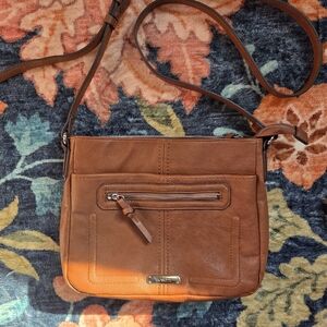 Rosetti Tan Faux Leather Crossbody Bag Pockets Zip Soft Vegan Everyday Purse